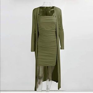 Bodycon midi dress long cardigan
